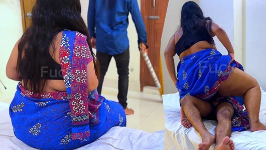 Hintli ateşli evli kadın hizmetçi adamla ilişki yaşıyor kocası ofise gittiğinde hizmetçi adamla yatakta kovboy kızda sikişiyor