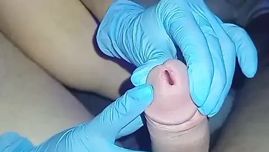 Gentle massage with sterile gloves, it is done as he likes
