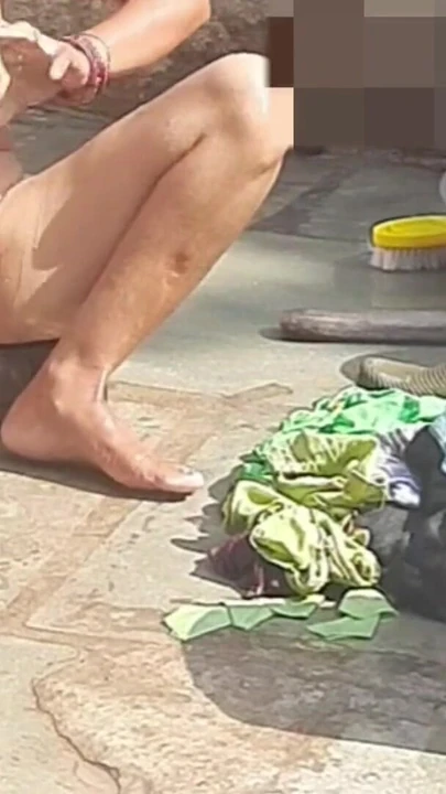 Spectacular moment from "In the village's desi public bathroom, stepsister Puri is seen naked and pussy torn, fingers are"