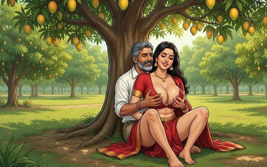 Mango hasat sahibi çiftliğinde taze meyve suyu alıyor