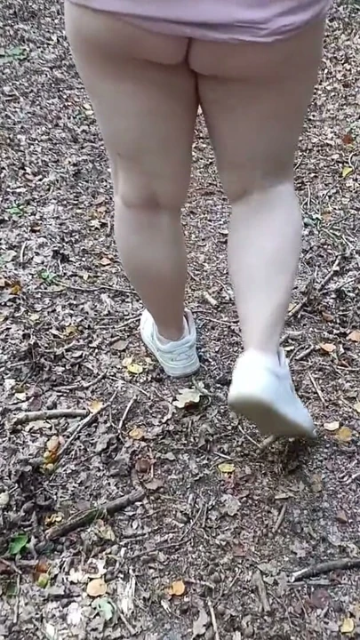 Stepsister walks naked in public through the forest and almost gets caught | Clip 1