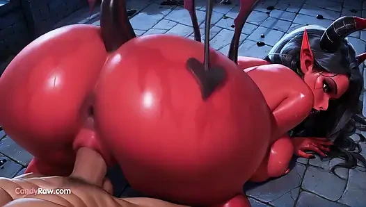 Gece yarısı erotik animasyon ateşi içinde şehvetli 3D succubus çiçek açıyor