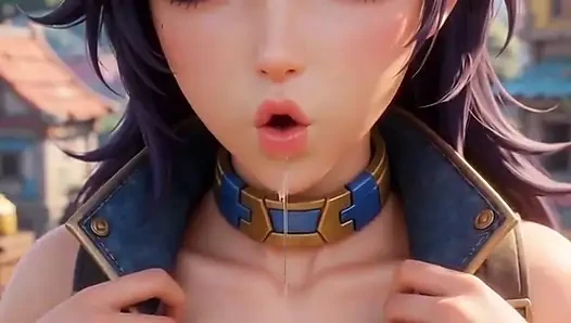 Seksi siyah saçlı 3 boyutlu anime kız