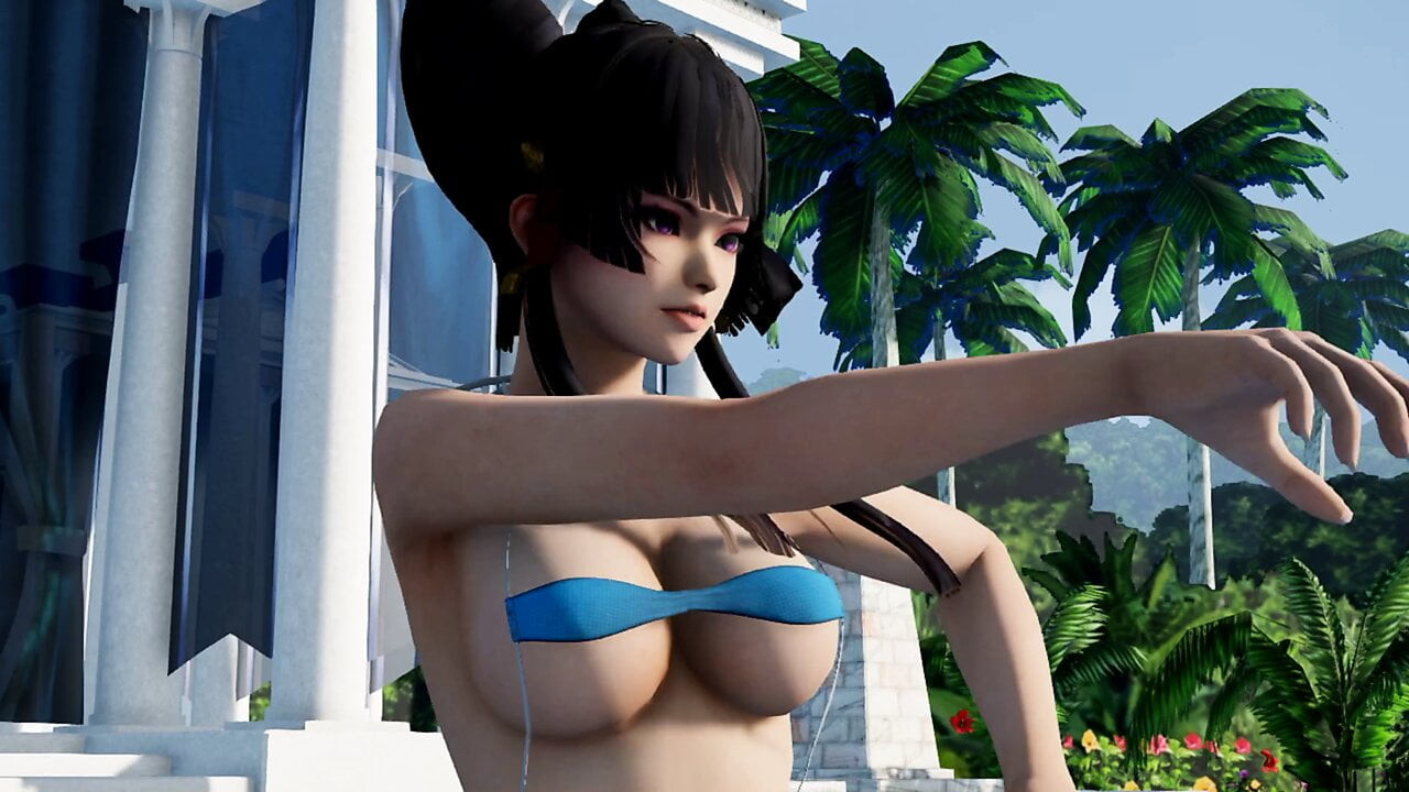 Seksi ateşli güzellik sahilde küçük bikiniyle dans ediyor