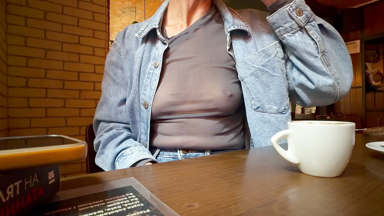 Completely exposing my boobs and nipples in a sheer blouse in a public place