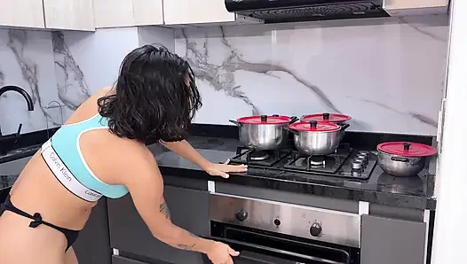 I take advantage of the fact that no one is home and give my little stepsister a hard fuck in the kitchen