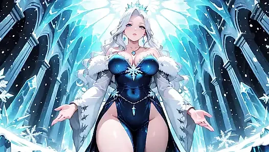 Kristal salonda gümüş saçlı buz mage! Zahmetsizce soğuğa bakarken sihir yapıyor, ama dudakları titriyor.