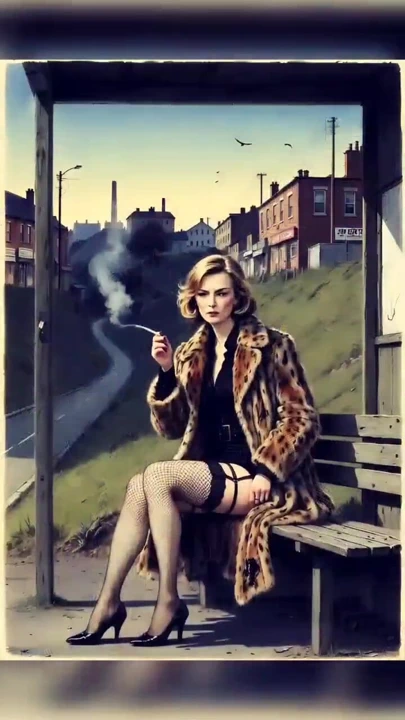 Harrison Marks sunar: titrek kürk manto ve file çoraplı seksi sigara içme | Klip 1