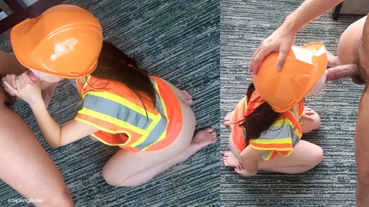 Asyalı inşaat işçisi erkek arkadaşının doğum gününde patronunu emiyor - 18 yaşındaki Asyalı dudaklar