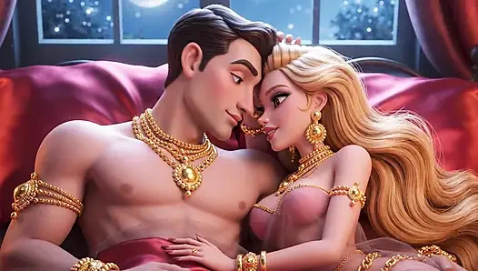 Erotik fantezi romantizm - altın takı çift derin öpüşme ve yatak oyunu