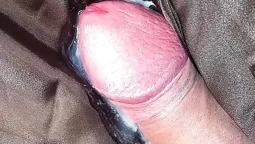 Fucking the shiny lining of a long brown lady wintercoat