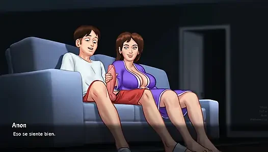 Two perceivous milfs fucking a single guy until they squeeze him and leave him dry from so much fucking - summertime saga