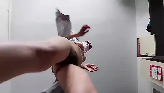 Amateur Mom Doing Yoga Naked, Hairy Pussy, Big Ass, Big Tits. Amateur Massage with Vibrator Naked Brunette.