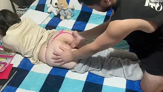 My roommate wants to do her homework, but she never says no to my penis.