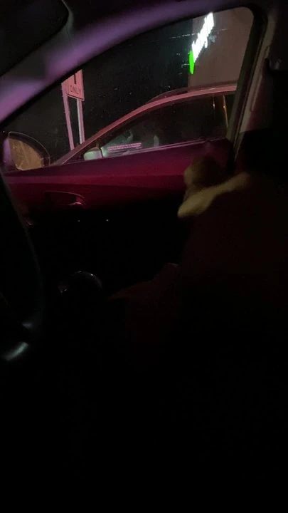 Stoplight cock flash, she watches me stroke it