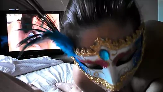 Masked Wife Sucks Hubby and Fingers his Asshole