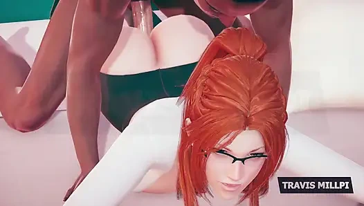 Tombul kızıl saçlı profesör ofis fantezi gözlüklerine giriyor, gömlek sıkı, tutum yaramaz