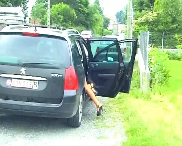 Harika vücutlu Alman piliç açık havada amını ovuyor