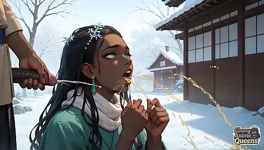 Zenci, azgın, sürtük ve dağınık ilk kez kar yağışlı bir köyde.