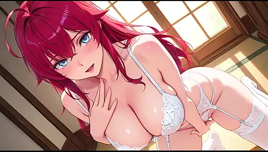 Rias Gremory işten sonra kocasıyla tanışır. Rias Gremory hentai cosplay