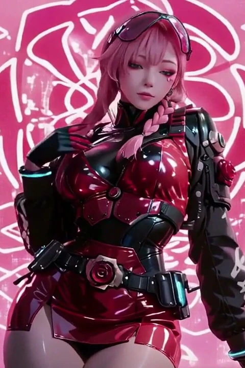 Pembe saçlı mech warrior! Neon sokaklarında diz çöküşü, red rose ve soğuk zırh karşıtlığı.