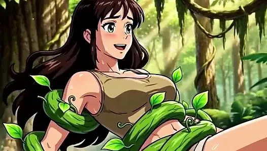 Explorer girl bound in teasing vines that give her  Bound in teasing vines that  intimate pleasure