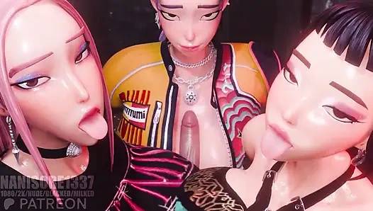 Rumi mira zoey huntrix üçlü memeyle muamele 3d