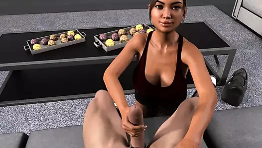 Kalbin olduğu yer: abanoz kız, handjob ve yüz cumshot