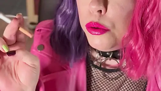 Pink And Perky Tina Snua Smoking A Cork Cigarette In A Leather Jacket - Smoker