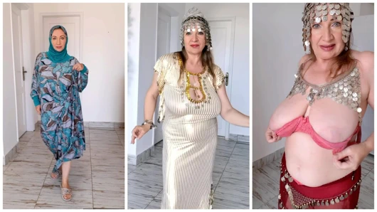Oryantal allure: büyük memeli nine Mariaold'un striptiz dansı extravaganza