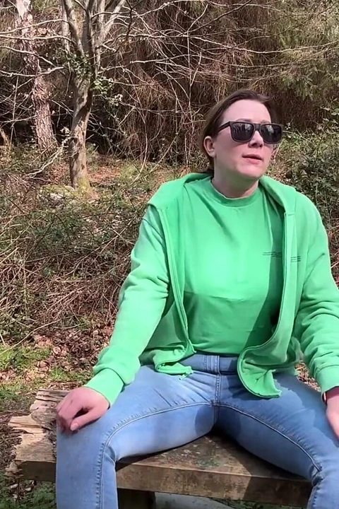 Desperate Outdoor Wetting Jeans on the Public Trail