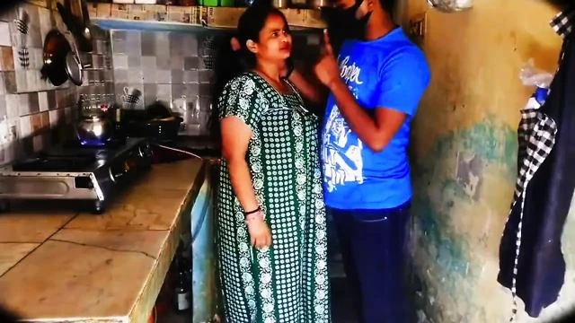 Aunty Was Working in the Kitchen When the Neighbor Boy Came and Started Pressing Her Big Soft Boobs