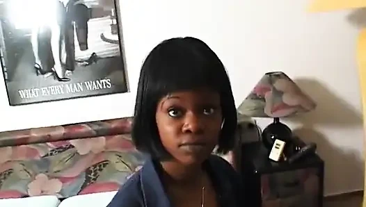 Hairy ebony teen sucks white cock