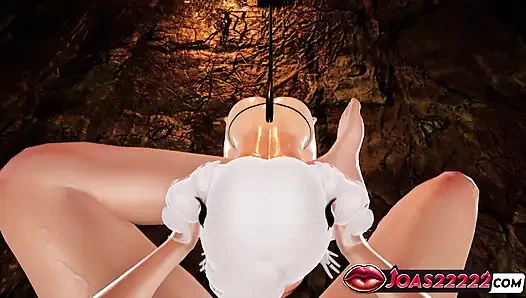 Çoraplı seksi succubus ateşli yuuko - 3 boyutlu hentai elle muamele okşuyor, yakın çekim frenulum büyük yarak için yalıyor