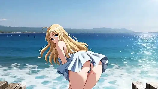 Londe Bombshell'in deniz kenarında mastürbasyonu: göğüs sekiyor ve klitoris sürttürme damlatıyor