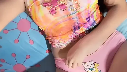 Horny stepsister playing with her pussy