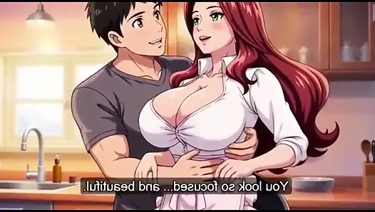 Üvey anne üvey oğluna mutfakta seksi tarzda özel bir rekrep öğretiyor