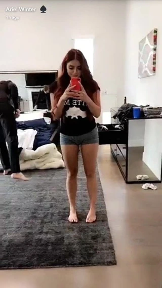 Ariel Winter mirror selfie in short jean shorts