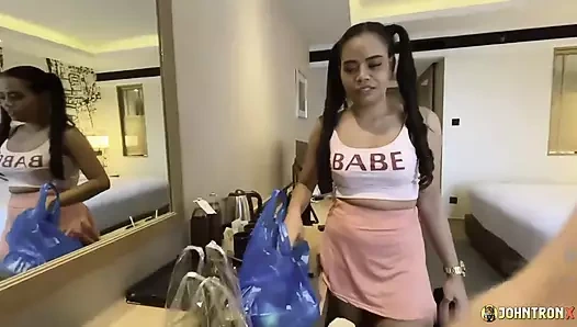 JohnTronX - Sexy Asian babe with pigtails rides my cock like a machine in POV style