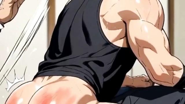 Yuvarlak erkek kalçalar için şaplak seansı. Yaoi 3D Hentai Animasyon.