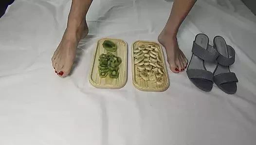 I trample the fruit with my feet. Lick My Legs