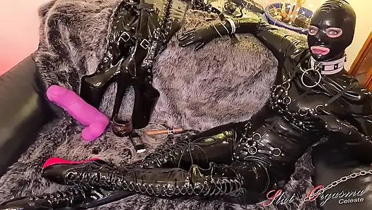 Siyah lateks purolu sürtük-orgazm celeste sigara içme fetişi ve Almanca yumuşak konuşma