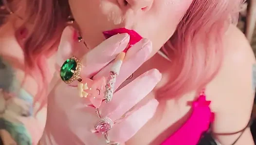 Watch Your Girl Tina Snua Smoke A Cigarette In Pink Satin Goves With Lots Of Rings - Snap Inhales OMI OME Drifting Smoker