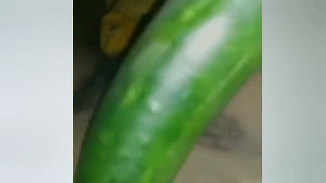Partneri yanındayken hissettiği acıdan muzdarip genç bir kadın, salatalığı amına sokuyor.