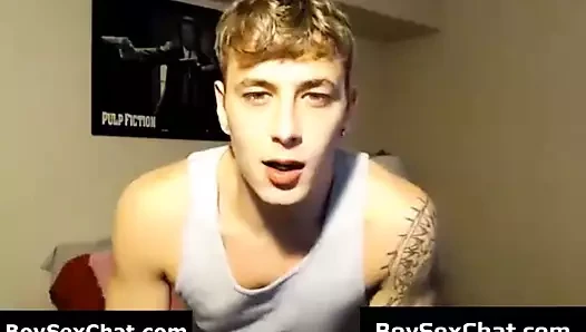 Blond guy shows his ass and jerks off