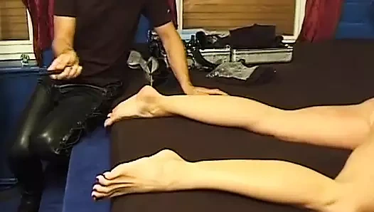 Top-class blonde German slut tied up and spanked hard in dungeon