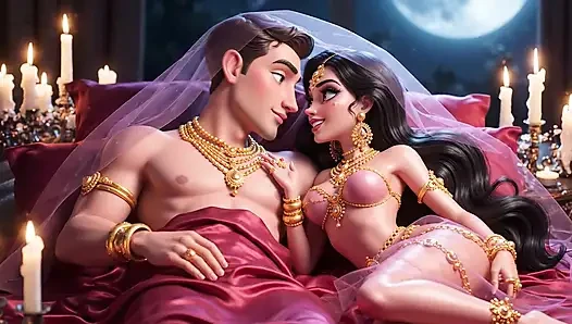 Erotik çizgi film çift - tutkulu öpüşme ve mum ışığında romantik ön sevişme