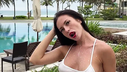 Milking & Getting Messy in See-Through Bodysuit Outdoor