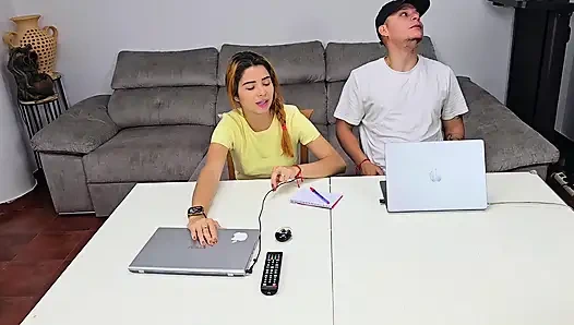 Stepsister asks me to fuck her but to help her with the homework I cum on her feet