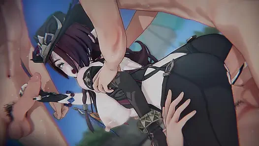 =Genshin Impact= "Упавший миротворец" Часки: Связанное Sky Rider и сэндвич с двойных проникновений в видео от первого лица (4K)